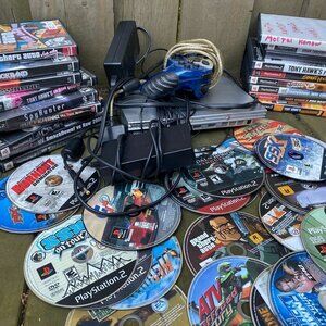 Sony PlayStation 2 Bundle with Many PS2 Games, PS2 Slim Silver, and Cords